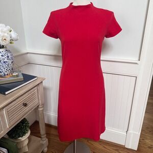 VTG Neiman Marcus Exclusive Red Mock Neck Sheath Dress Elegant Textured Crepe